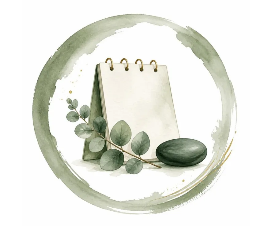 Blood sample vial with a wellness plan checklist inside a green watercolor ring