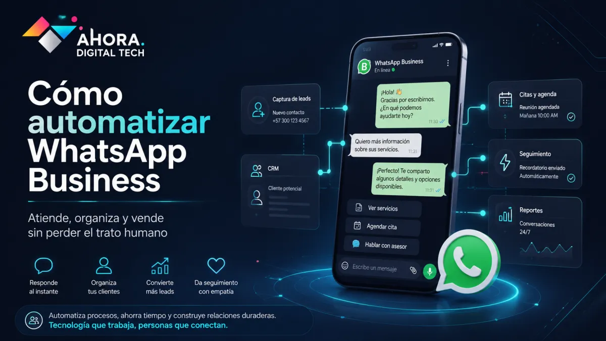 Profesional usando WhatsApp Business en un entorno de oficina
