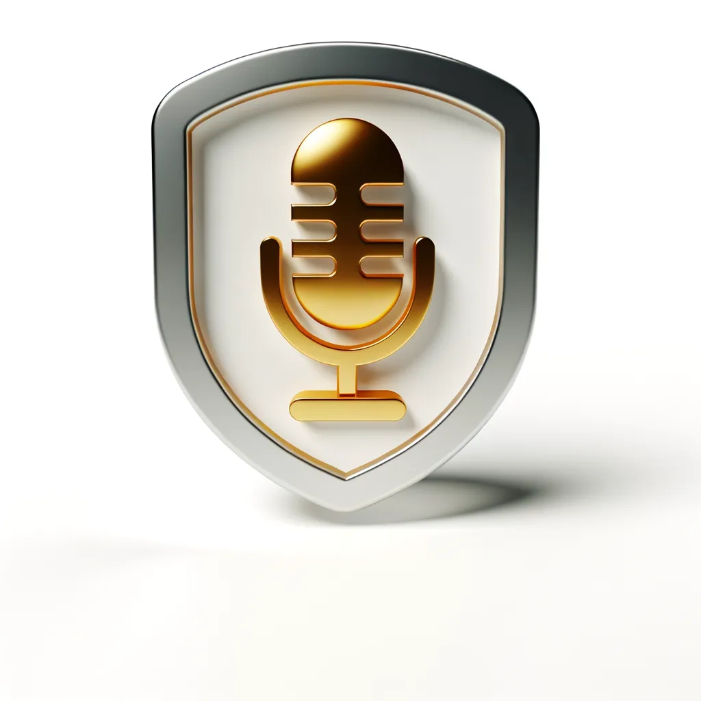 Podcast launching service favicon featuring a black microphone icon on a white background with a thin gold border, representing professional audio services for business podcasting.