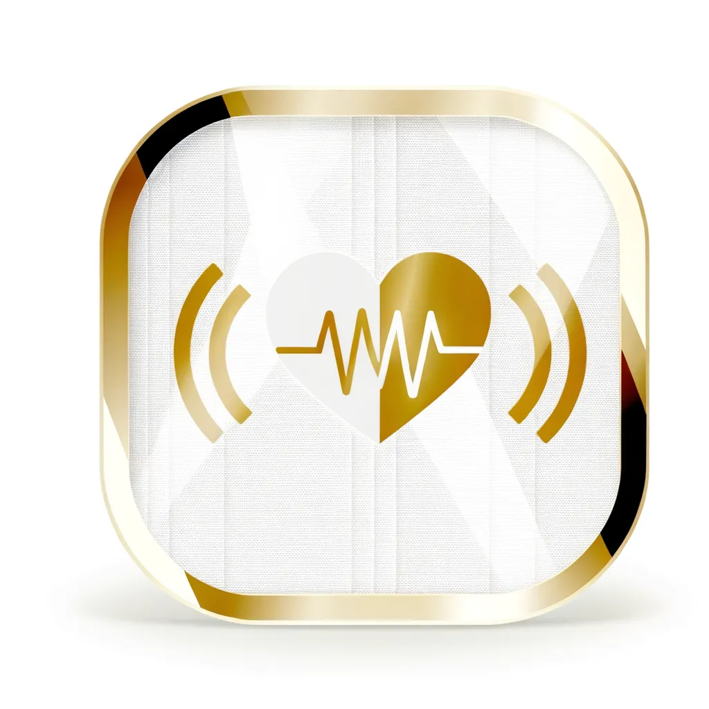 "Podcast launching service favicon with a black heart icon on a white background, bordered in gold, symbolizing passionate and engaging podcast services for businesses.