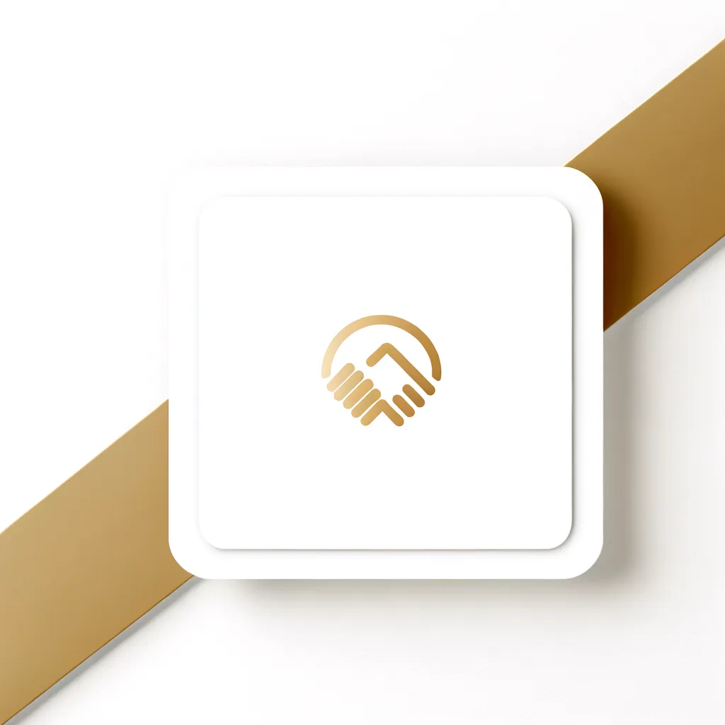 Podcast launching service favicon featuring a black handshake icon on a white background with a gold border, representing trust and collaboration in business podcasting.