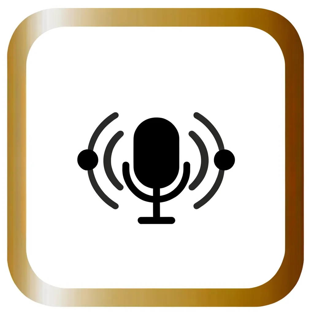 Podcast launching service favicon with a black microphone icon centered on a white background, outlined in gold, symbolizing professional podcast setup and audio services for businesses.