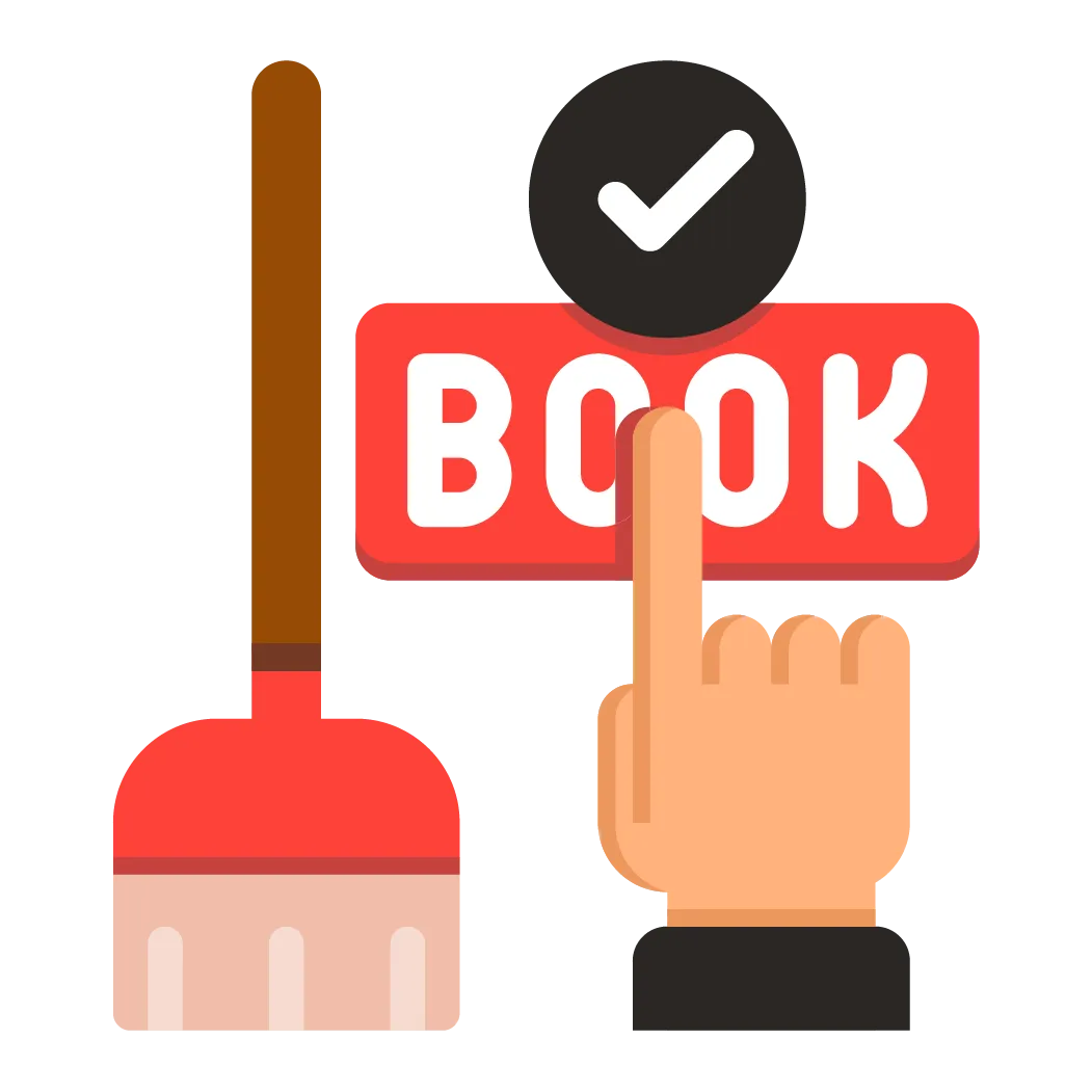 Broom and a finger clicking book button icon