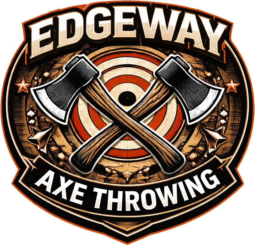 Edgeway Events logo featuring crossed axes over a bullseye target, emphasizing mobile axe throwing services.