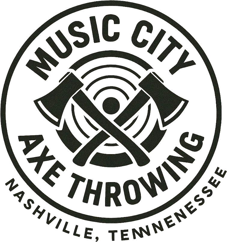 Music City Axe Throwing logo featuring crossed axes and circular target design, representing mobile axe throwing services in Nashville, Tennessee.
