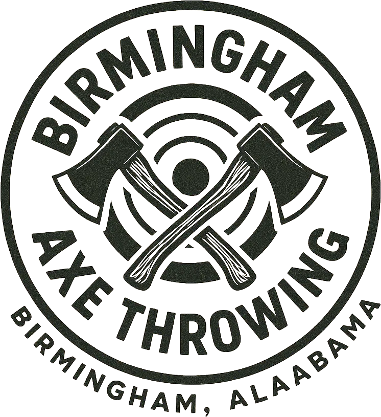 Birmingham Axe Throwing logo featuring crossed axes and circular design, representing mobile axe throwing services in Birmingham, Alabama.