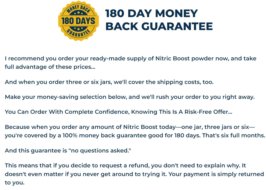 Nitric Boost Money Back Guarantee