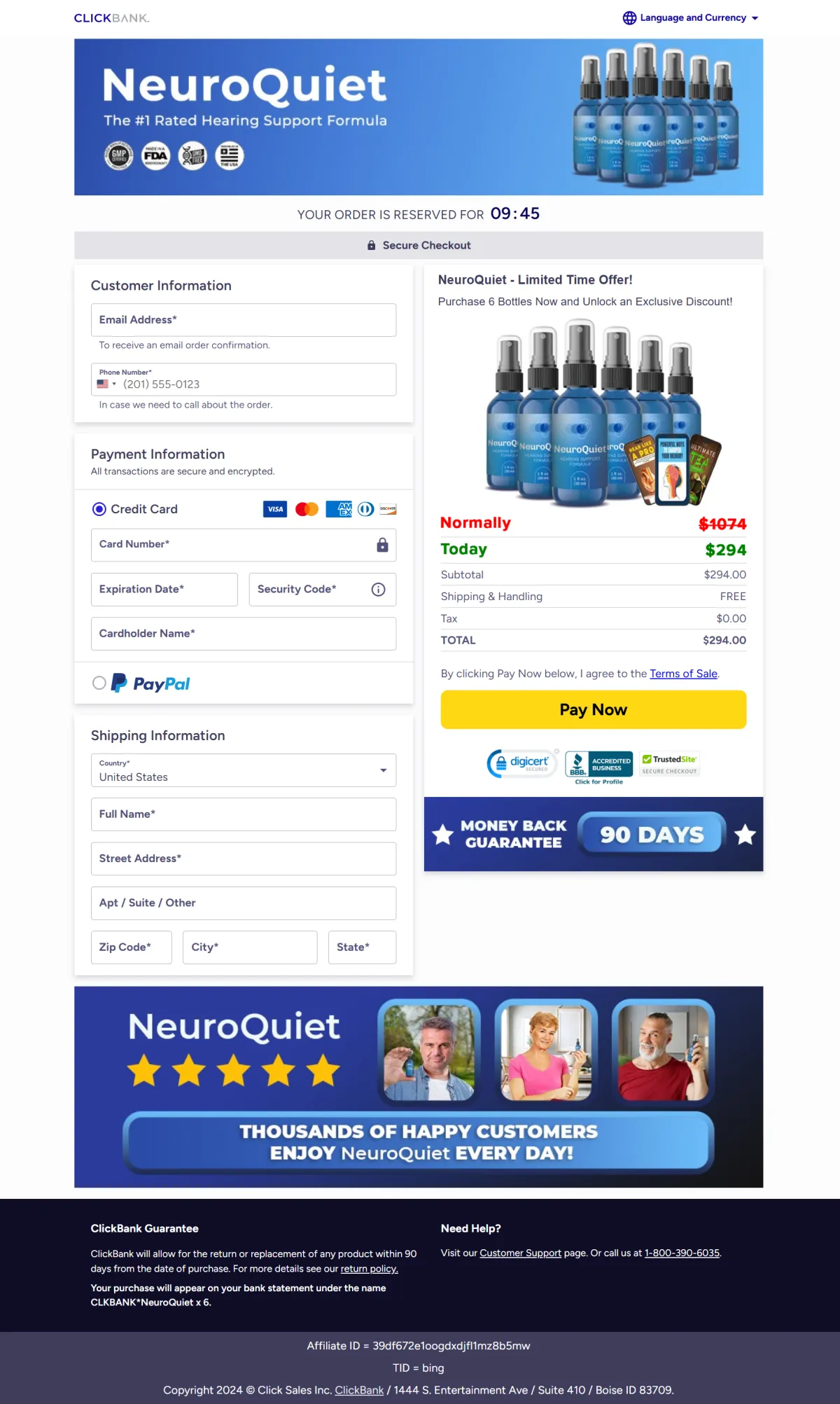 NeuroQuiet  Buy Now Button click