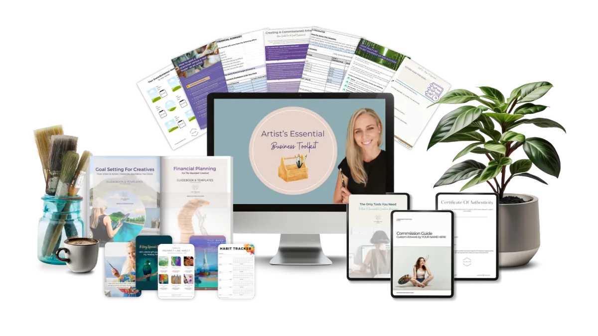 Digital tools for artists included in The Artist’s Awakening program – shown on laptop and desktop