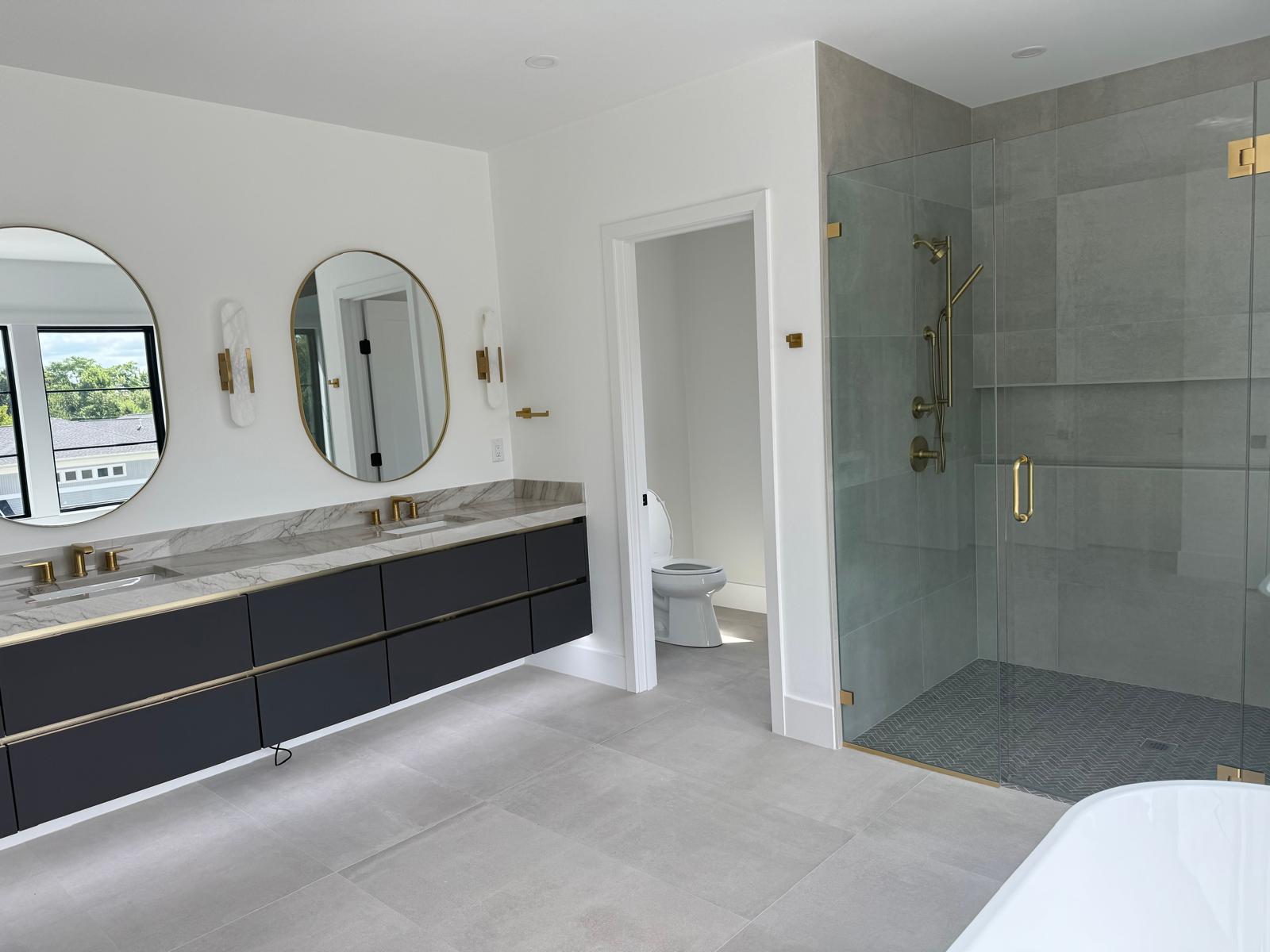 white wooden vanity sink with mirror