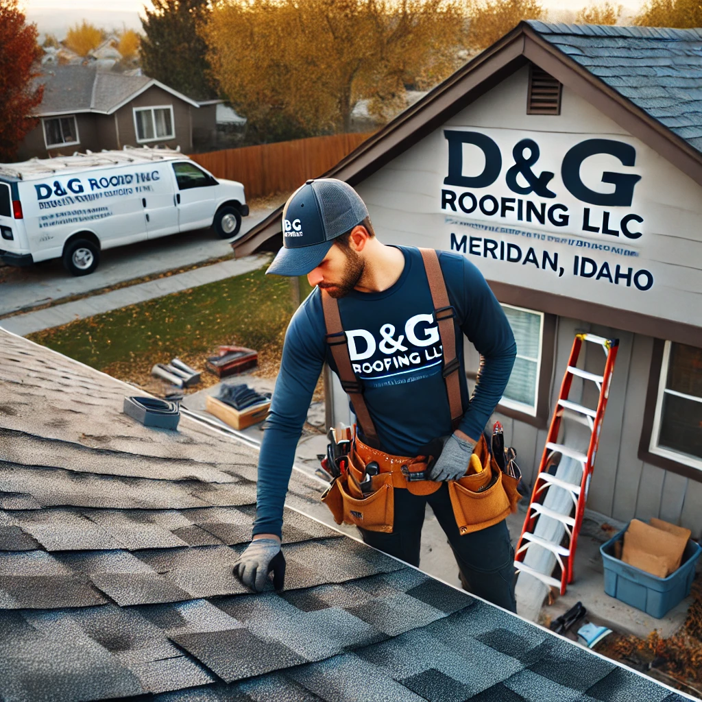 D&G roofing LLC employee inspecting meridian homes