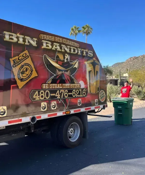 Bin Bandits worker providing trash bin service in sunny Arizona