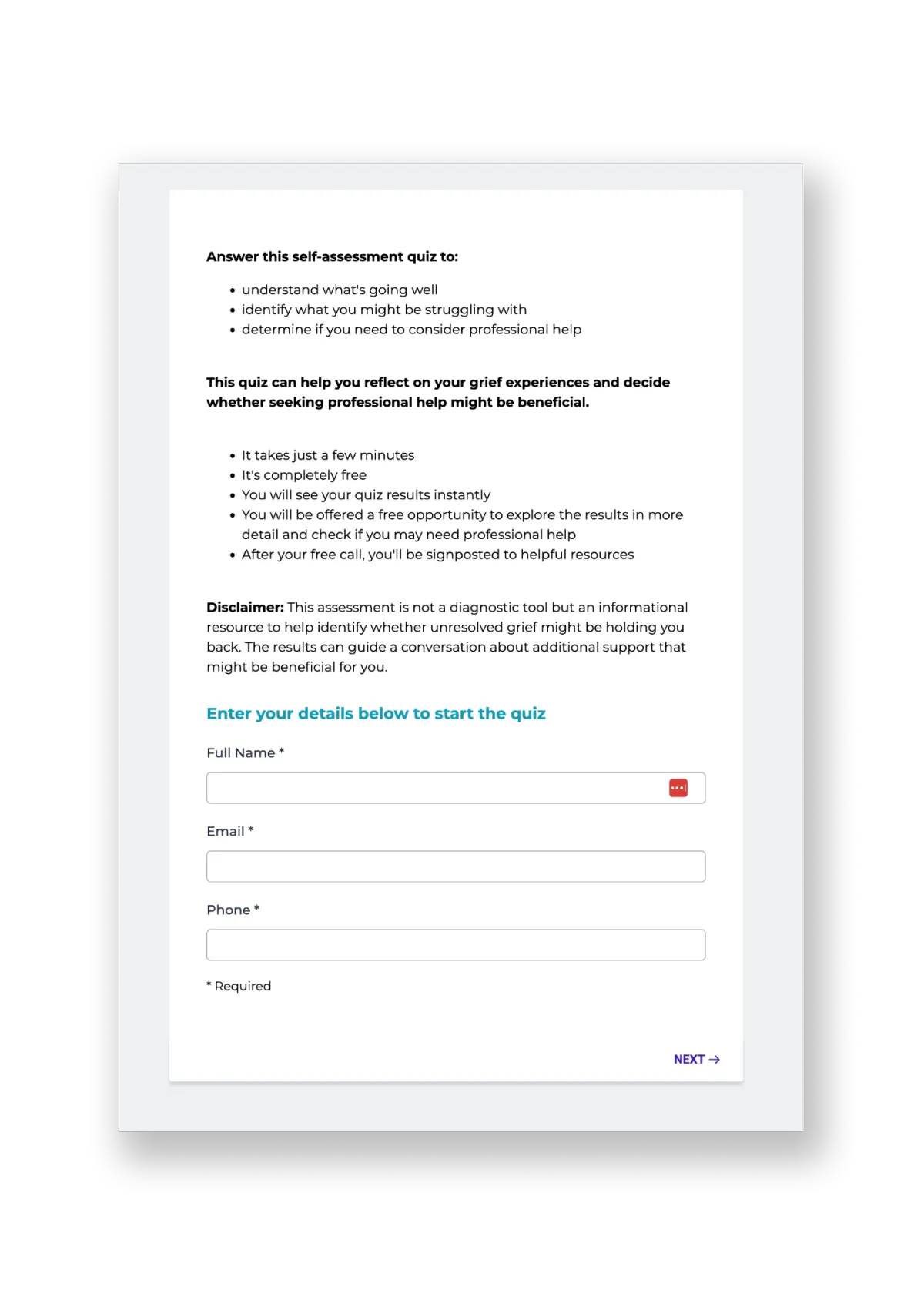 Grief Assessment Quiz