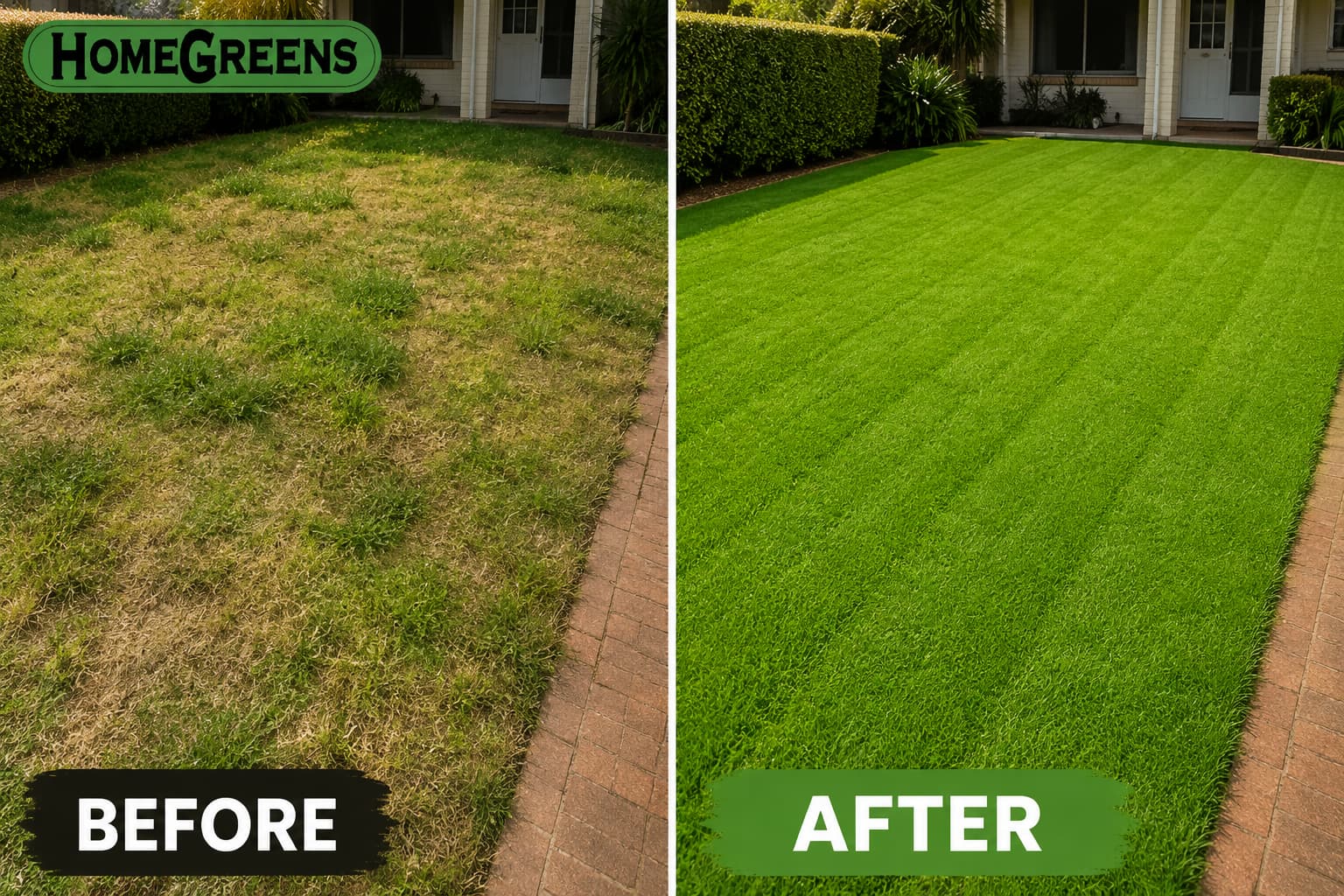 North Perth lawn mowing before and after lawn transformation – HomeGreens