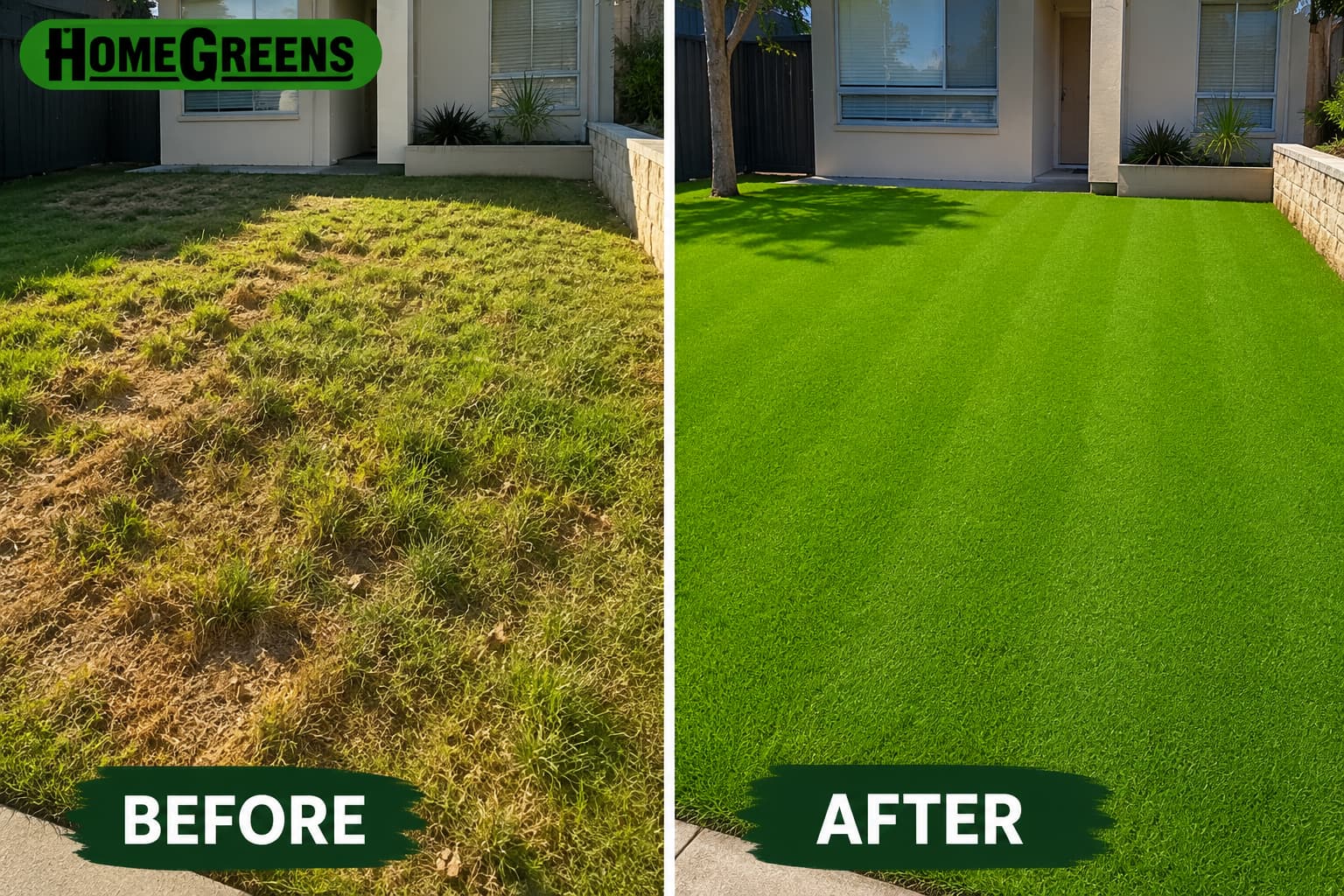 Lawn mowing Scarborough before and after lawn transformation by HomeGreens
