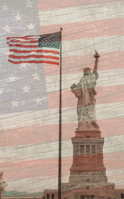 God Family Freedom American Flag and Statue of Liberty