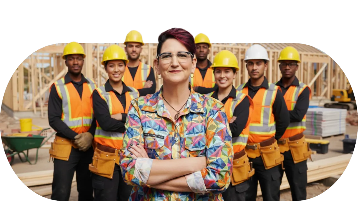 Kris Cotter photo with a group of tradies