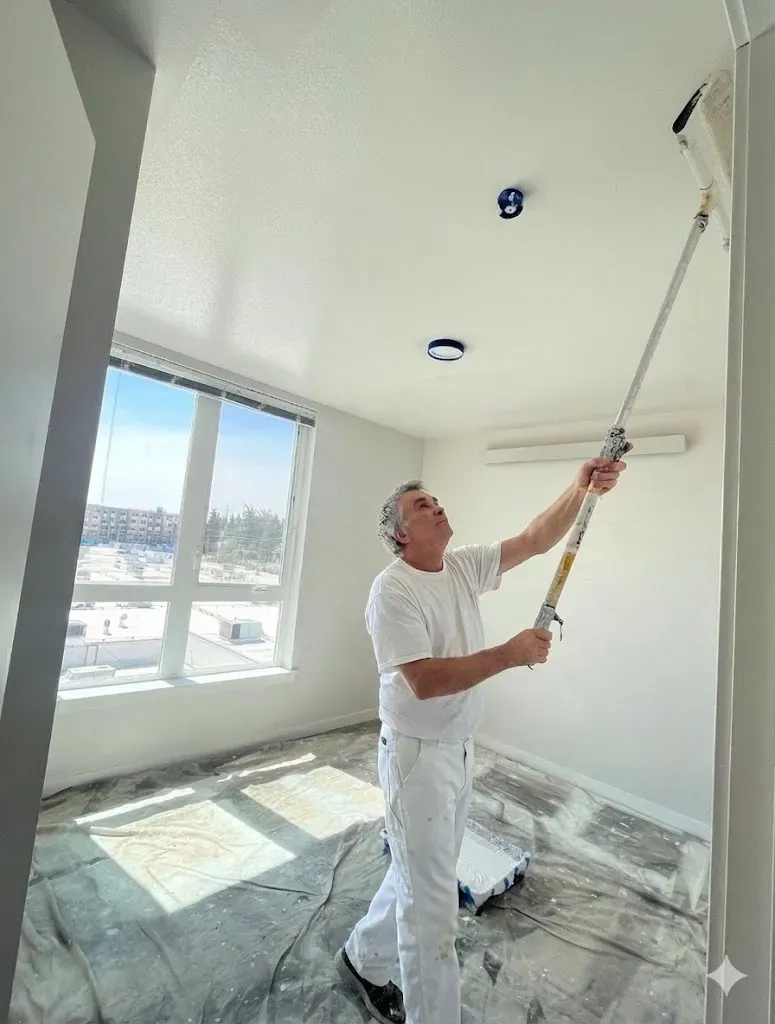 Paint Pros NW painter Pavel, painting a wall / ceiling