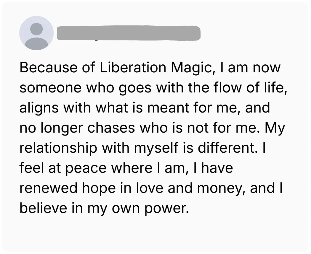 Testimonial Screenshot from a previous student for Maritza Schafer's Liberation Magic Program at Bruja School