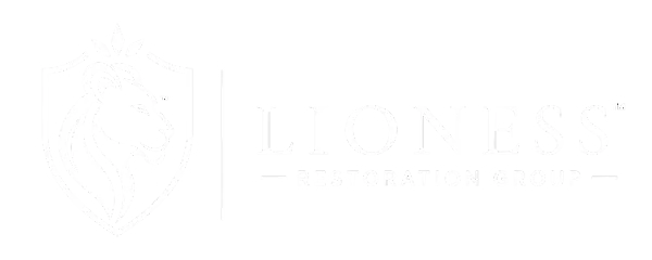 Lioness Restoration Group logo — woman-owned roofing and restoration in Northwest Arkansas