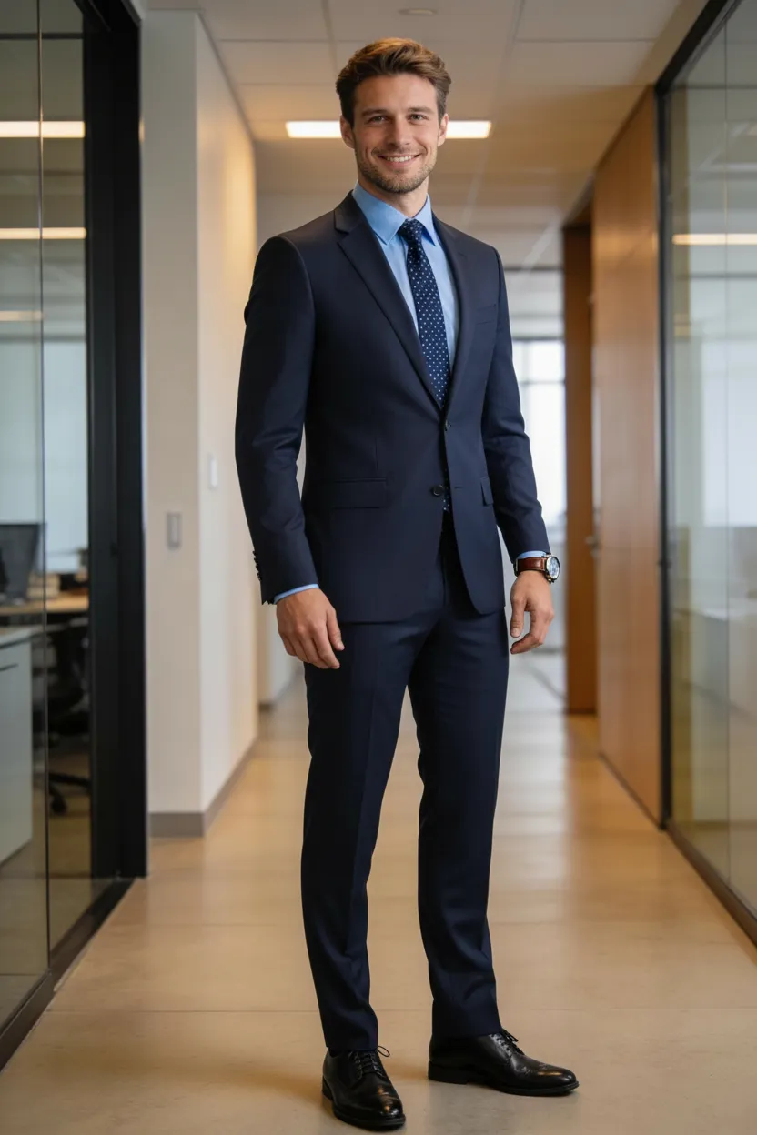 A man in a custom suit in BC with a grey suit, custom dress shirt and complementing tie and pocket square