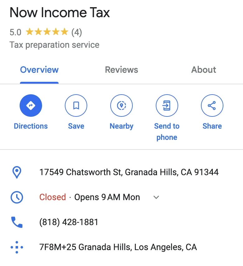 Now Income Tax Service Granada Hills Review