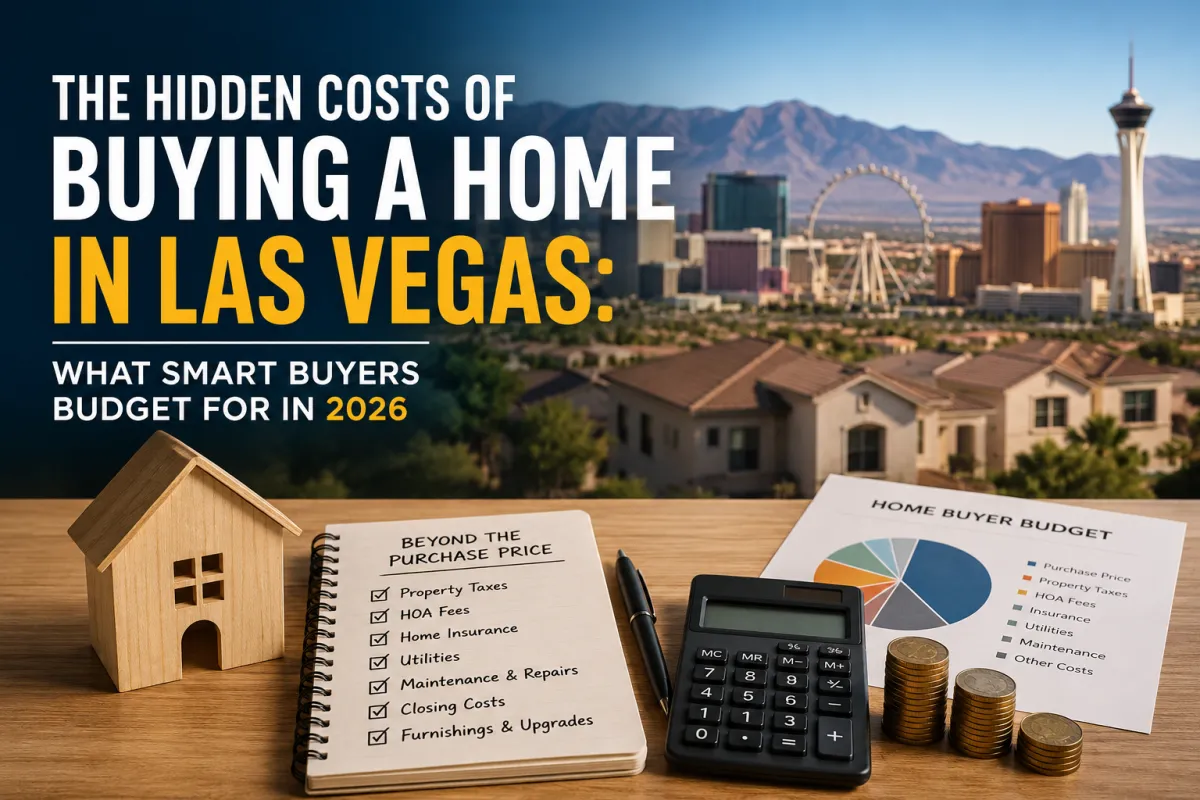Modern Las Vegas home with budgeting documents, house keys, and financial planning tools for home buyers in 2026