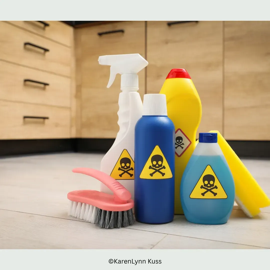 Toxic cleaning product visuals illustrating the dangers of conventional household chemicals