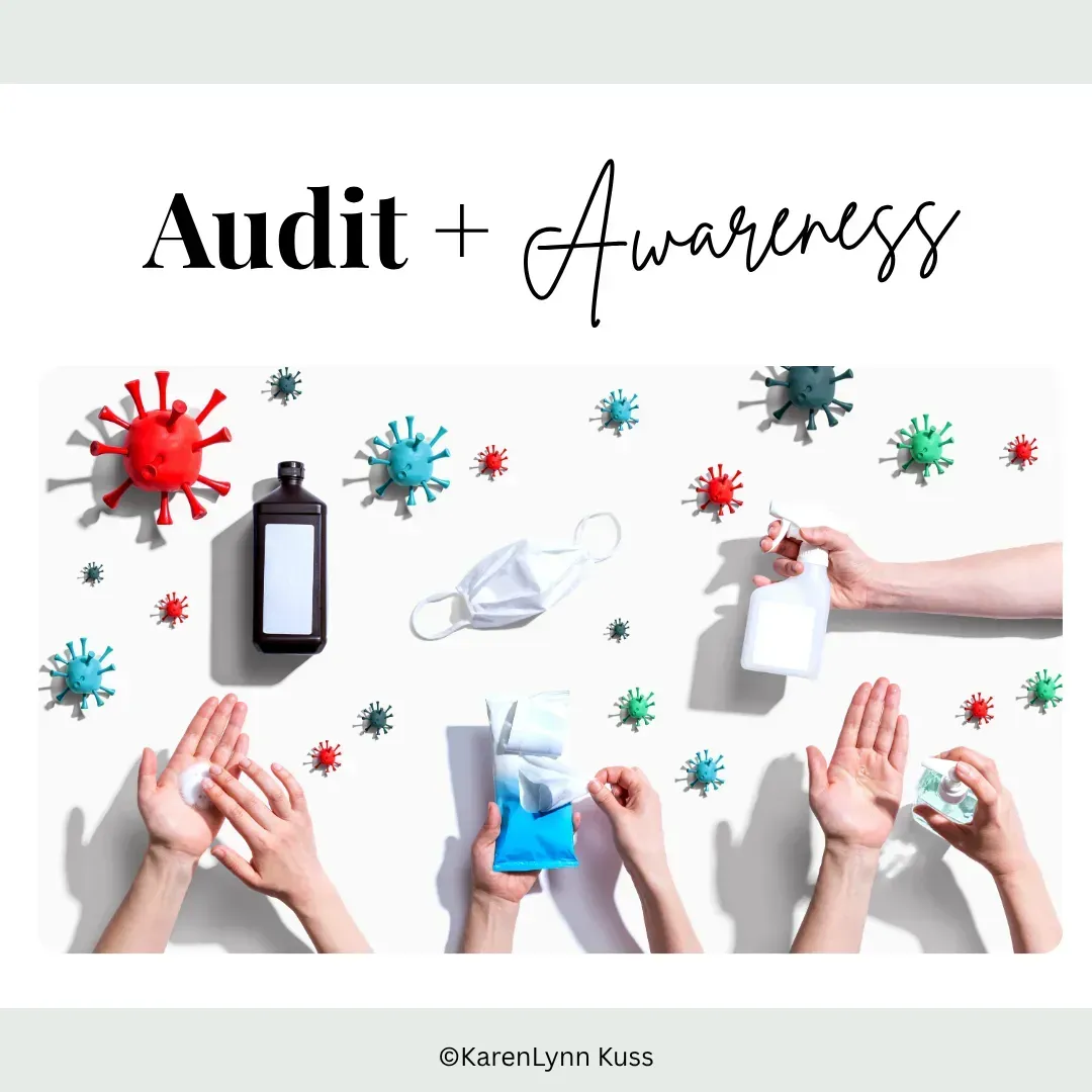 Clean kitchen detox day 1 visuals highlighting awareness and toxin audit