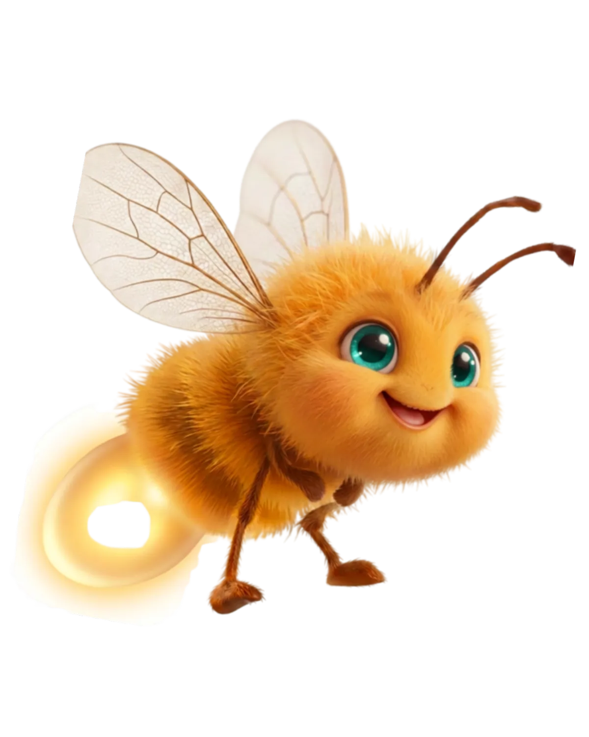 Illustrated bee mascot with a soft glow, Navig8 Biz brand character