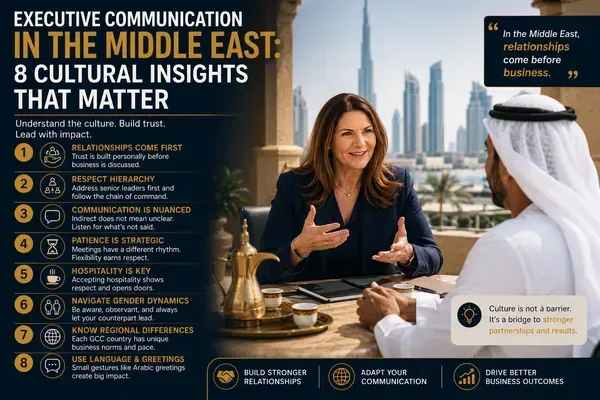 A female leader sitting at her desk with an Emirati leader sitting in front of her