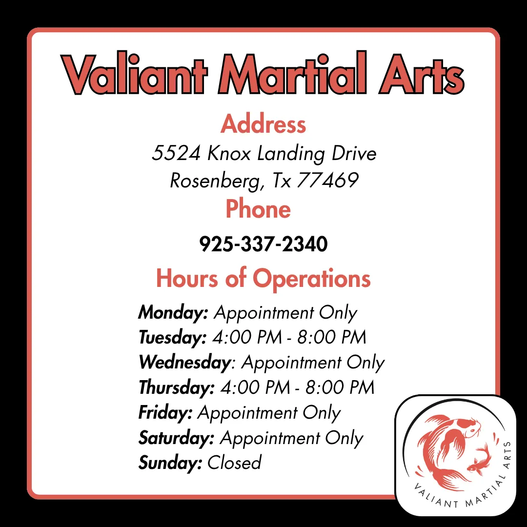 Valiant Martial Arts Address, Phone Number, and Hours of Operations