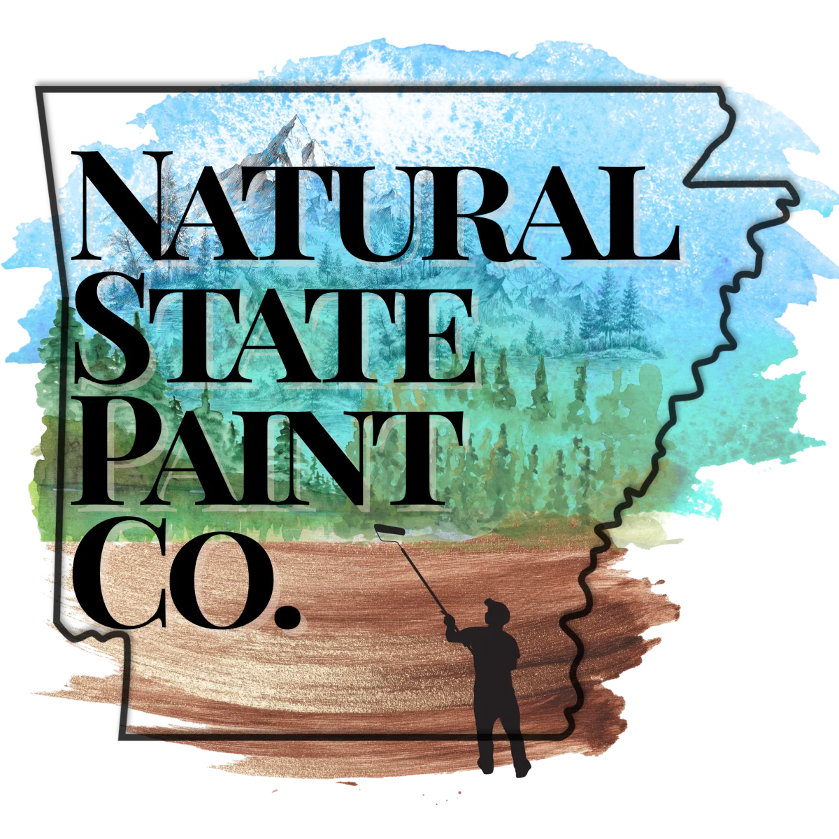 A modern living room with freshly painted blue walls, sunlight streaming through large windows, and a professional painter in uniform applying finishing touches. The space features minimalistic furniture, hardwood floors, and a sense of freshness and renewal, highlighting the transformation achieved through expert painting.