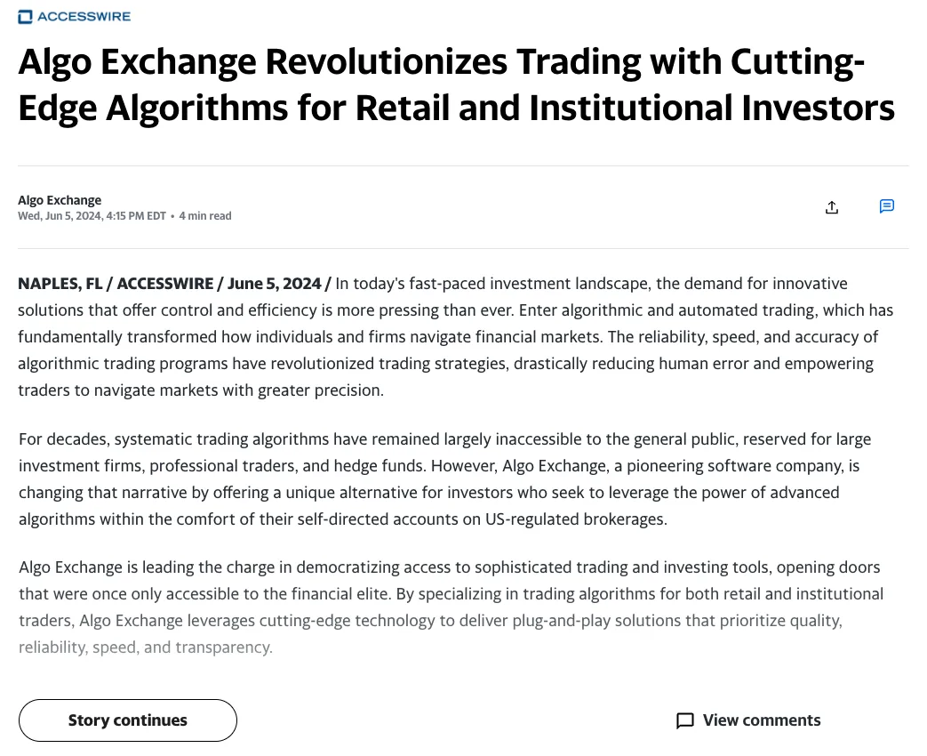 Algo Exchange Business Insider Article