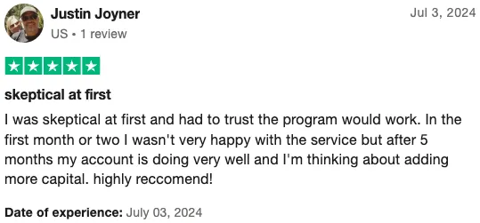 Trustpilot Review by Justin Joyner