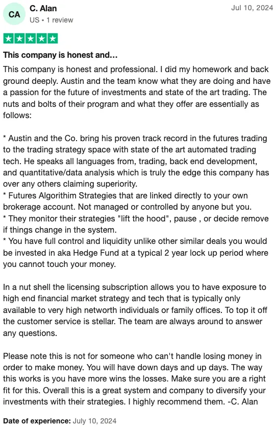 Trustpilot Review by C. Alan