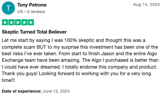 Trustpilot Review by Tony Petrone