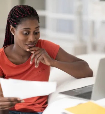 Woman reviewing clear and helpful information