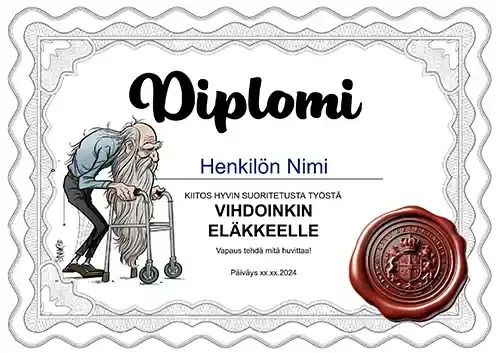 Diplomi eläkkeelle jäävälle