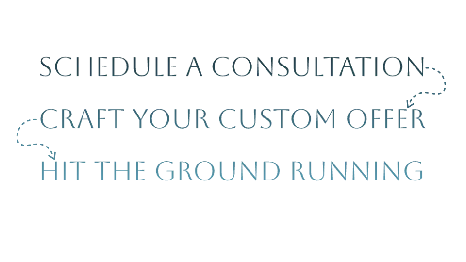 Schedule a Consultation > Craft your custom offer > Hit the ground running. 3 Step process