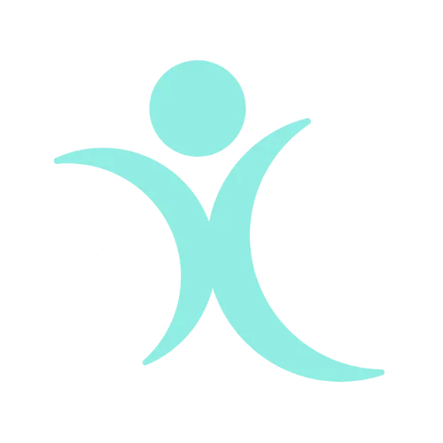 Logo turquoise représentant une silhouette stylisée en mouvement, symbole de bien-être et d’équilibre pour la physiothérapie à Carouge