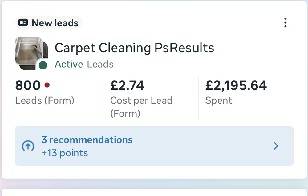 Ads Manager: 800 carpet cleaning leads at £2.74