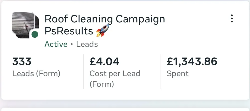 Ads Manager: 333 roof cleaning leads at £4.04