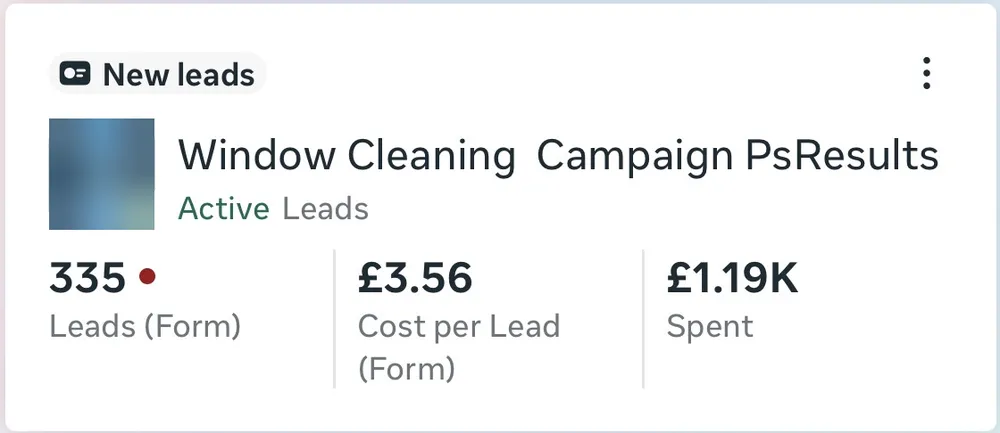 Ads Manager: 335 window cleaning leads at £3.56