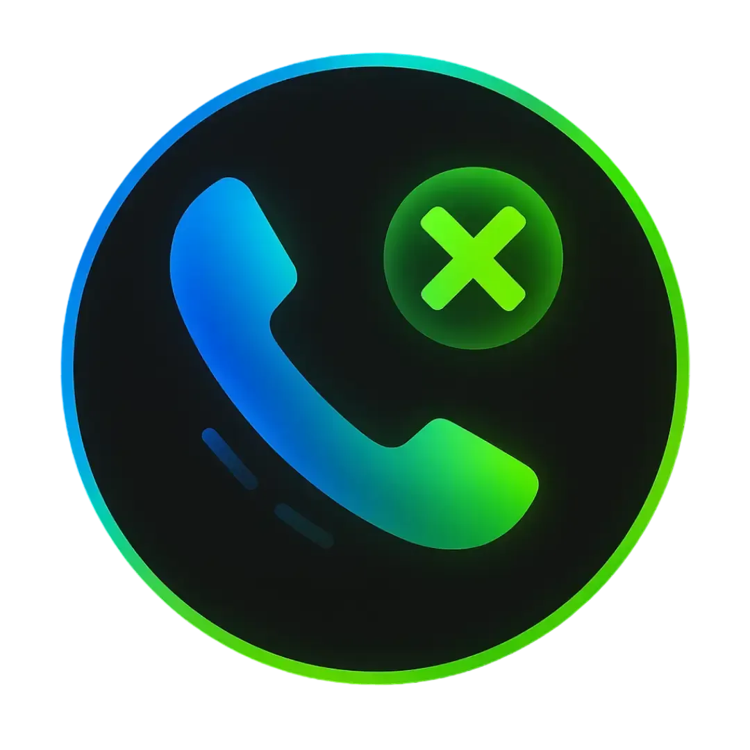Phone icon with an X overlay in Electric Blue and Neon Green representing how CalendarLynx prevents missed calls and captures leads through AI automation.