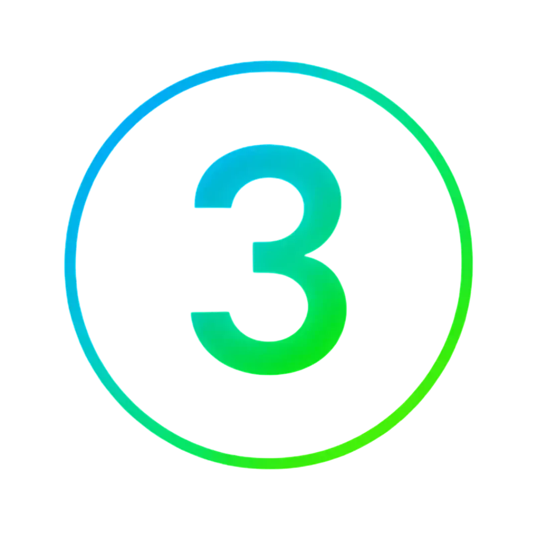 Circular number three icon featuring an Electric Blue and Neon Green gradient border on a dark Charcoal Black background representing step three in the CalendarLynx automated workflow system.