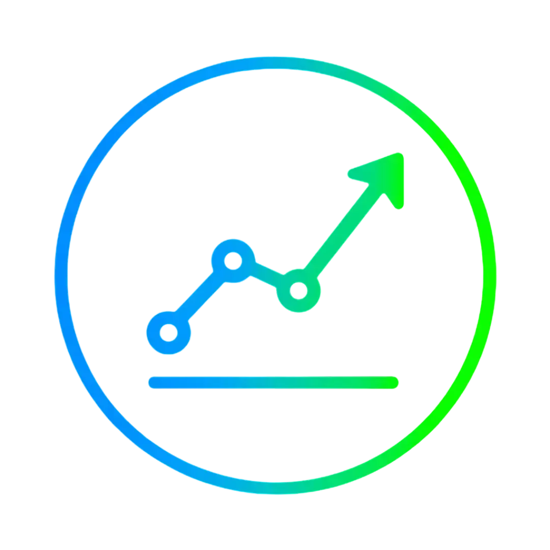 Glowing upward arrow graph icon in blue and green gradient on black background symbolizing CalendarLynx AI lead capture growth and business performance