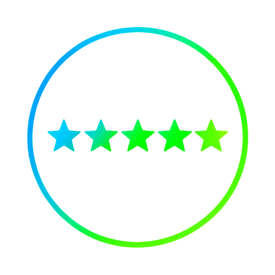 Five glowing stars in blue and green gradient on black background representing CalendarLynx AI customer satisfaction rating of 4.8 out of 5