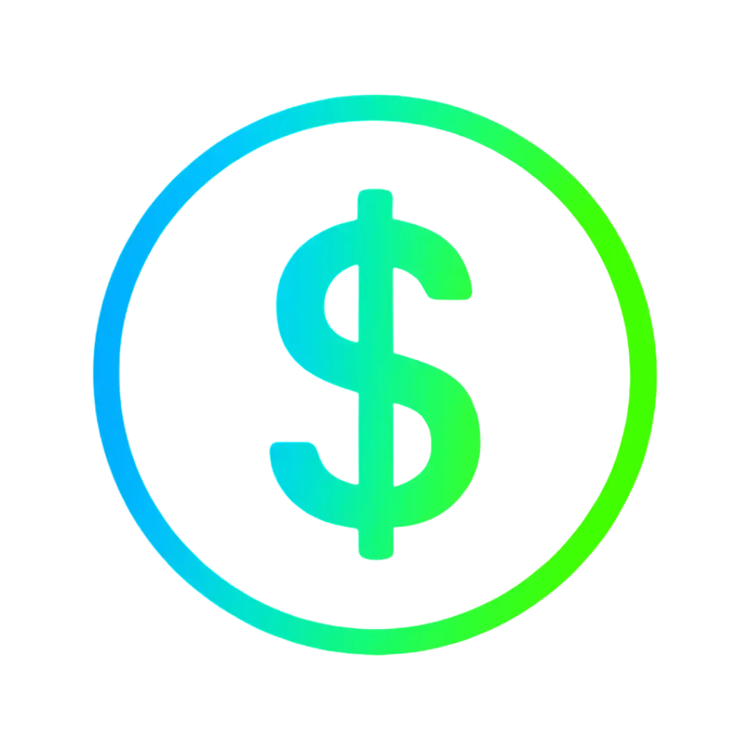 Glowing dollar sign icon in blue and green gradient on black background representing CalendarLynx AI automation saving businesses 85 percent compared to live agents