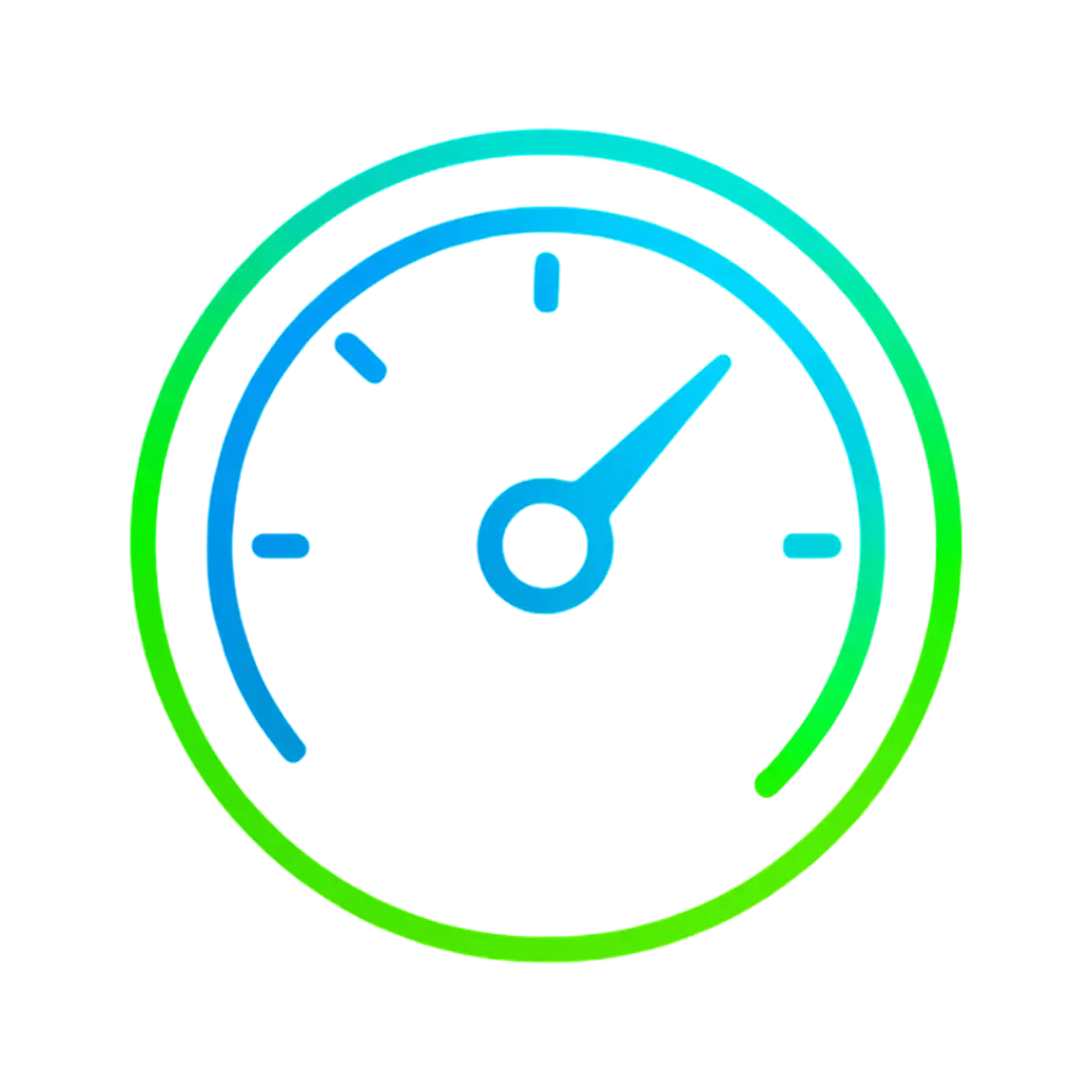 Glowing clock icon in blue and green gradient on black background representing CalendarLynx AI response speed under two seconds